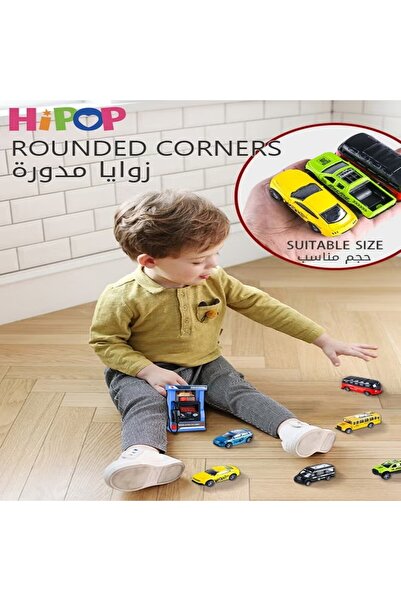 HIPOP Alloy Pull Back Car Toys Set 6 Piece with Gas Station Toy,Play Vehicles with Sound and Light,Toys Ca