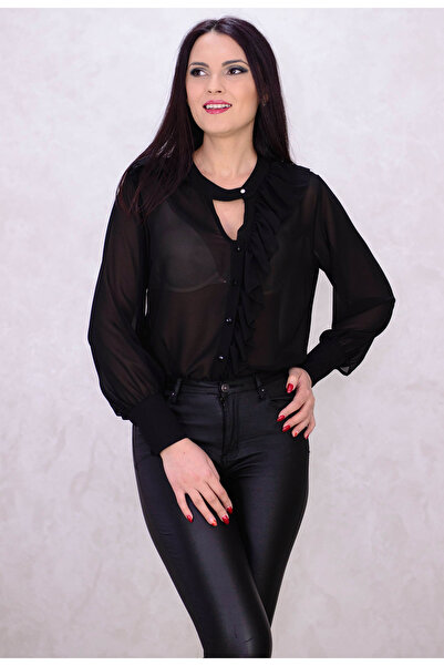 Elis Fashion Camasa de dama neagra cu volane