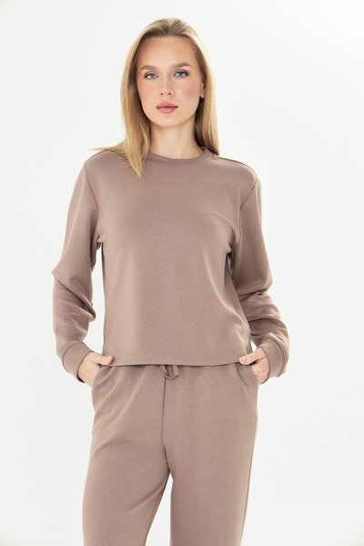 TRENDHİLL Women's Modal Fabric Comfortable Fit Tracksuit Set A.Brown 8509-A.K