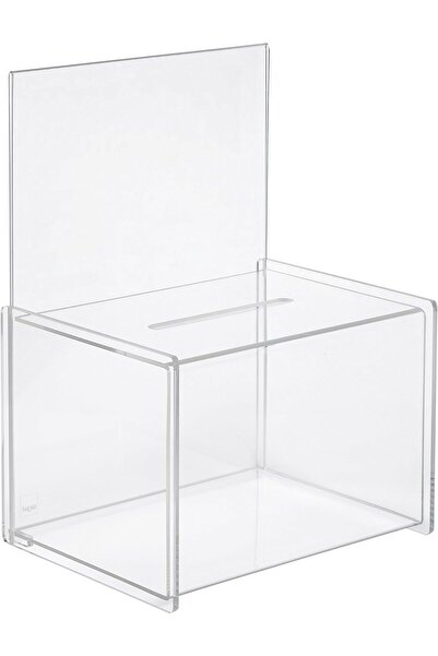 Slasa Clear Acrylic Suggestion Box with A4 Insert Panel, Transparent Donation/Feedback Box (22.5x30x17 cm)