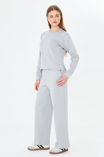 TRENDHİLL Women's Modal Fabric Comfortable Fit Tracksuit Set Gray 8509-g