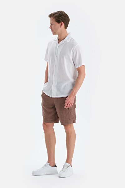 Dagi White Short Sleeve Linen Lyocell Blend Shirt