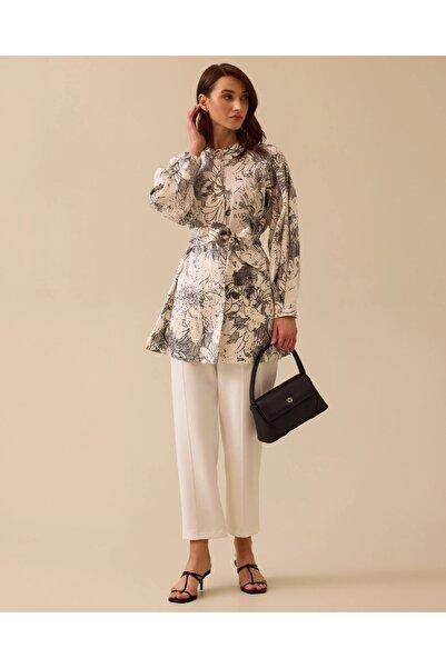 SEÇİL YENİ KADIN desenli kuşaklı jakar gömlek 10002511511015