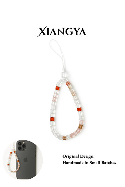 XIANGYA Phone Strap with Glass Sugar Cube Beads – Handmade Clear & Amber Cube Accents