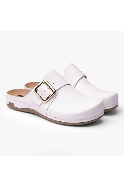 leon Leon White Buckle medical clogs made of genuine leather