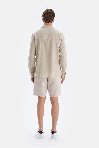 Dagi Stone Long Sleeve Linen Lyocell Contrast Shirt