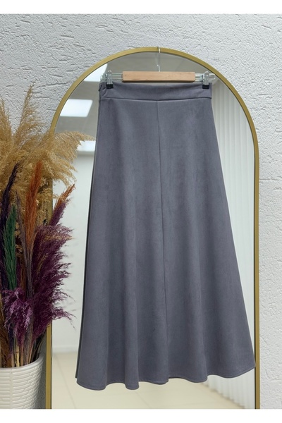 MİHRA STORE Gönül Suede Skirt-Bn4272 Anthracite