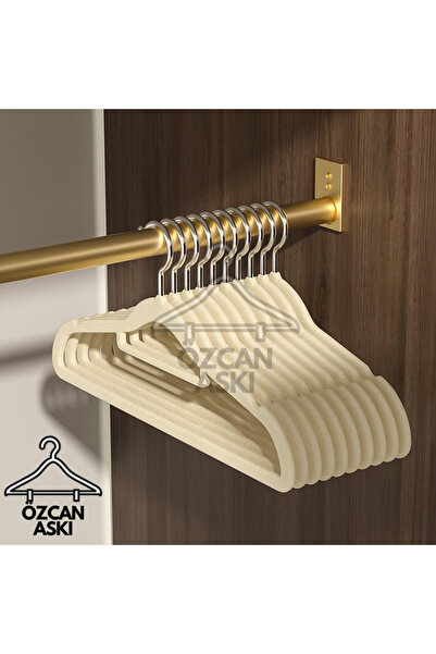ÖZCHOME 10 Adet Krem Renk Kadife Kaydırmaz Gömlek Tişört Askısı