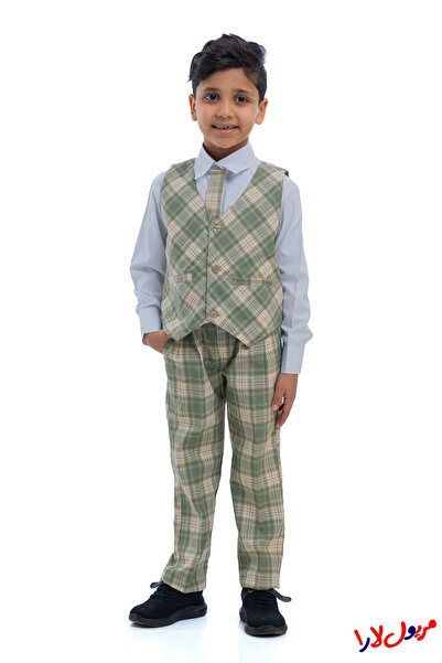 maryool lara Boys' kindergarten suit, olive green checkered, three pieces