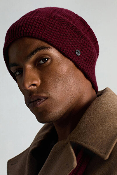 Hemington Saf Kaşmir Örgü Desenli Bordo Bere