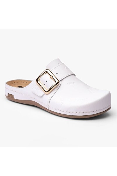 leon Leon White Buckle medical clogs made of genuine leather