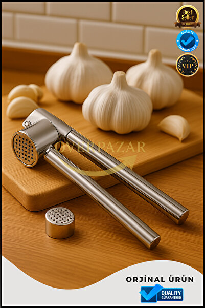 Overbazaar Paslanmaz Çelik Sarımsak Presi Soymadan Ezme Özellikli Çıkarılabilir Hazneli Kolay Temizlenebilir