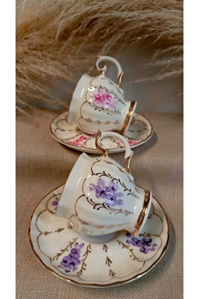 BY.RAYKA PORSELEN El Dekor Serena Porselen El Boyama 2-Piece Coffee Cup Set