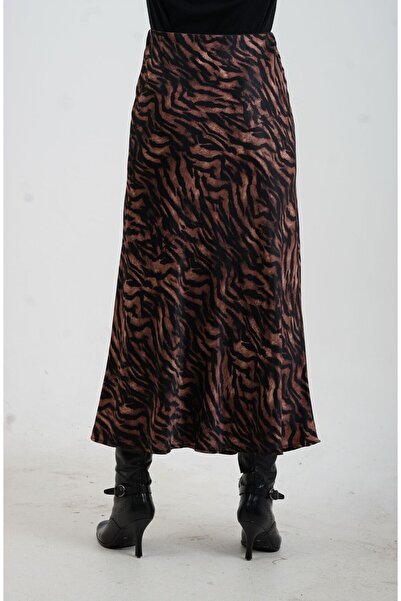 Zelish My Sister Fusta din satin cu model maro
