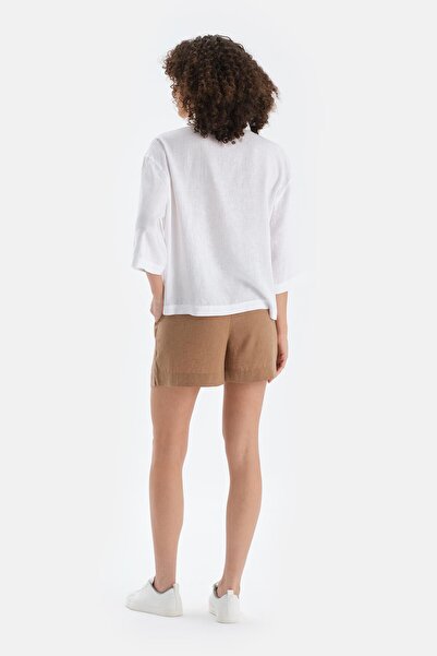 Dagi Off-White Long Sleeve Linen Lyocell Blend Woven Shirt