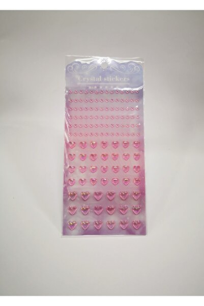 Linea Pembe Parlak Kalp Stickers – Yuvarlak Akrilik Taşlı Dekoratif Süs Yapış...