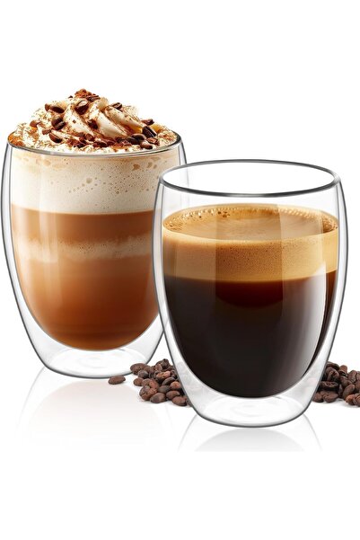 Alcoach Double-Walled Glass Latte Coffee Cups, Set of 2, 350 ml