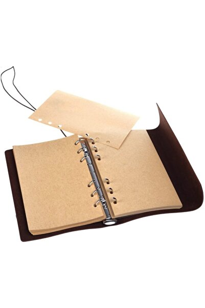 MOKO A6 Notebook, Vintage Design, Eco-Leather, 6 Binding Rings, 80 Sheets/160 Vellum Pages, Brown