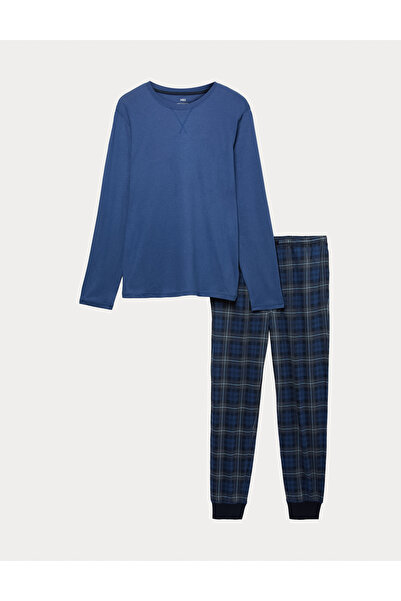 Marks & Spencer Saf Pamuklu Kareli Pijama Takımı