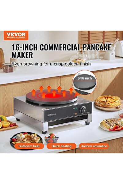Five Stars VEVOR Electric Crepe Maker, 16-Inch Commercial Crepe Machine, 1700W
