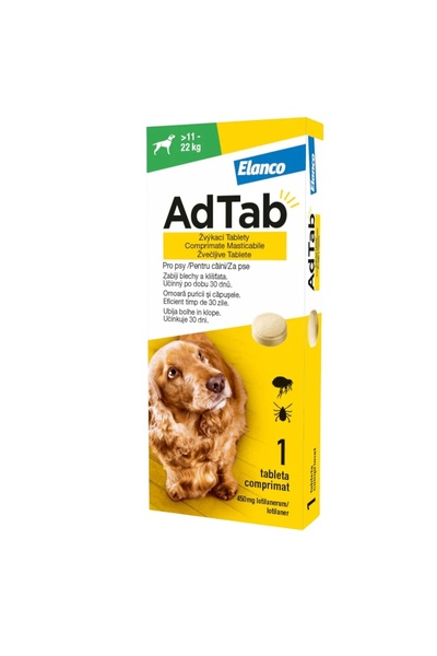 ELANCO AdTab Dog 450 mg (11-22 kg) - Antiparasitic chewable tablet - 1 tablet