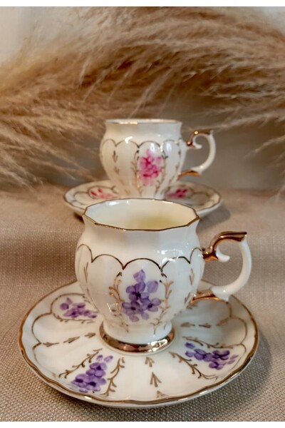 BY.RAYKA PORSELEN El Dekor Serena Porselen El Boyama 2-Piece Coffee Cup Set