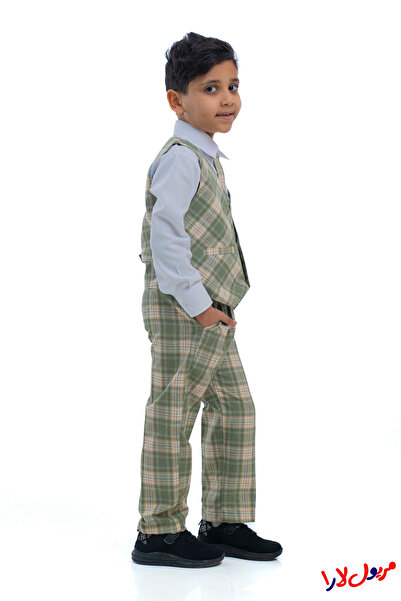maryool lara Boys' kindergarten suit, olive green checkered, three pieces