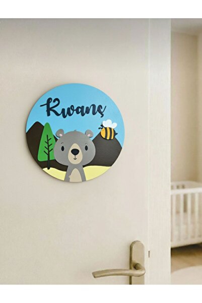 INFINISCOLLECTION KİŞİYE ÖZEL AHŞAP BEBEK KAPI SÜSÜ (Bear)