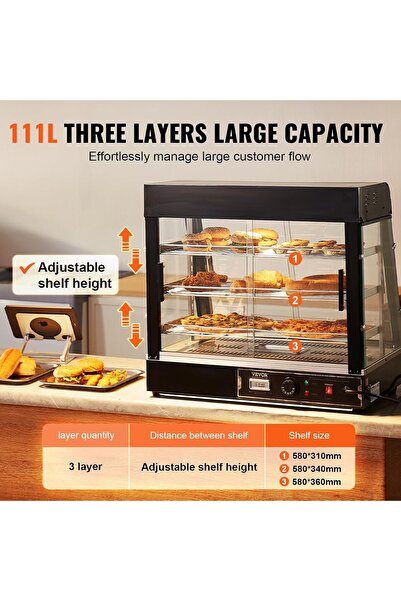 Five Stars VEVOR 3-Tier Commercial Food Warmer Display, 1200W, 111L, 86–185°F