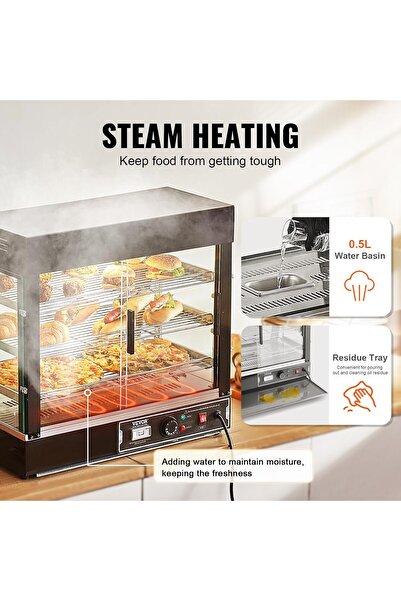 Five Stars VEVOR 3-Tier Commercial Food Warmer Display, 1200W, 111L, 86–185°F
