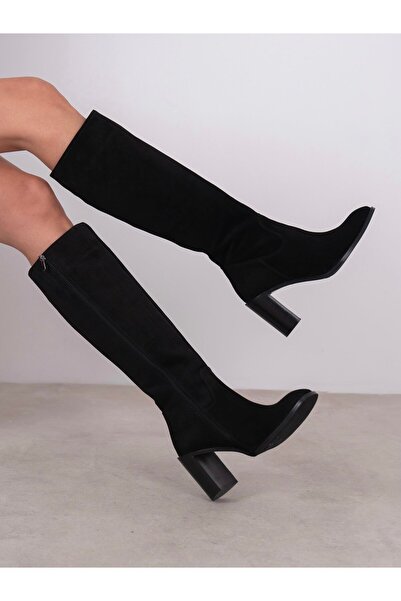 ECENİN BUTİĞİ Zandra Siyah Süet Hakiki Deri Kadın Çizme