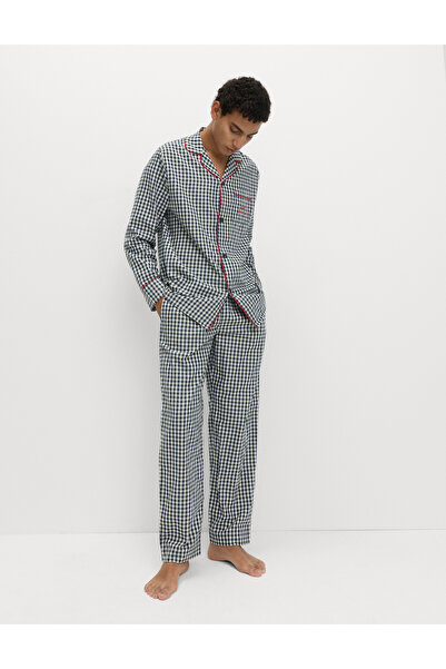 Marks & Spencer Saf Pamuklu Noel Kareli Pijama Takımı