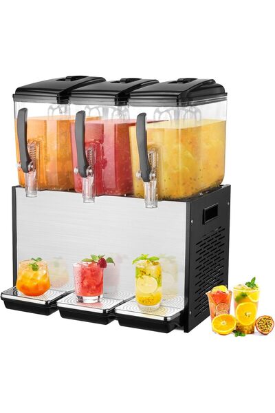 Five Stars VEVOR Commercial Beverage Dispenser, 3 Tanks 12L Per Tank, 370W Stainless Steel