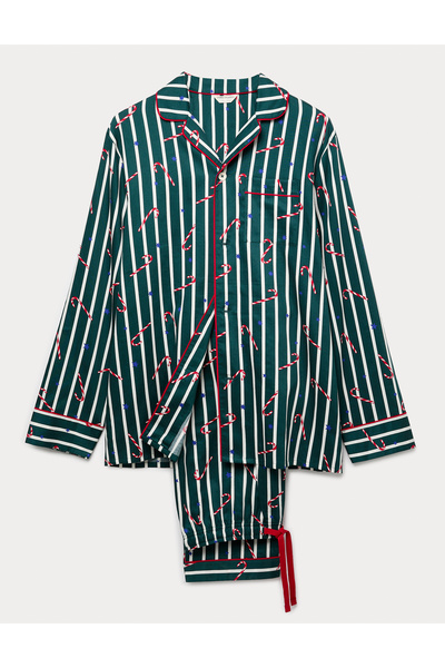 Marks & Spencer Saf Pamuklu Candy Cane Çizgili Pijama Takımı