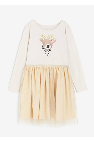 Çipil Girl's Deer Printed Skirt Tulle Dress