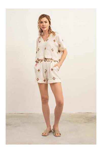 İpekçi Otantik Bordered Mini Shorts Coffee