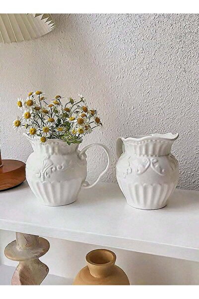 Beauenty 1pc Minimalist European Retro Embossed Ceramic Flower Vase For Living Room Decoration