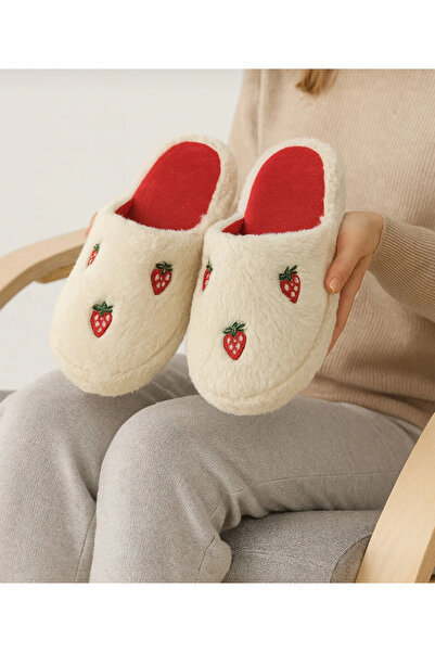 Hızlı Al Love Heart Pattern Embroidery Quiet Sole Winter Slippers. Plush Home Slippers