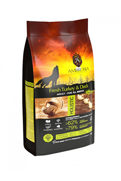 Ambrosia Adult Dry Dog Food, Turkey & Duck, Hypoallergenic, Grain-Free, 12 kg