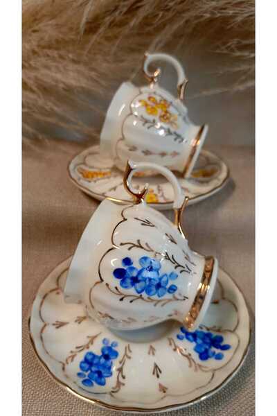 BY.RAYKA PORSELEN El Dekor Serena Porselen El Boyama 2-Piece Coffee Cup Set