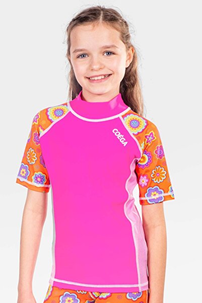 Coega Sunwear Girls Kids Rashguard Short Sleeve - Pink Orange Groovy