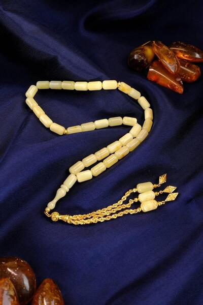 dergah tesbih 14 Karat Gold Tassel Original Drop Amber Tesbih (Amber), (مسبحة قطرة كهريبار)