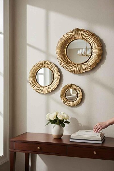 ROSSEV Aura Gold 3'lü Dekoratif Ayna Seti