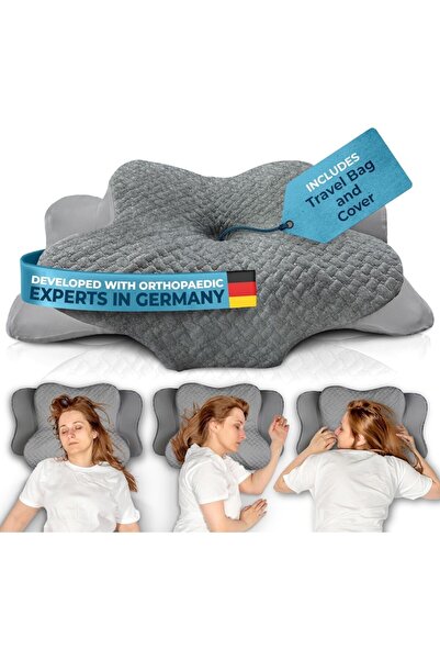 CEDA HOME Orthopedic Neck Pillow, Memory Foam, Bamboo Cover, Gray, 40x60x12-14 cm