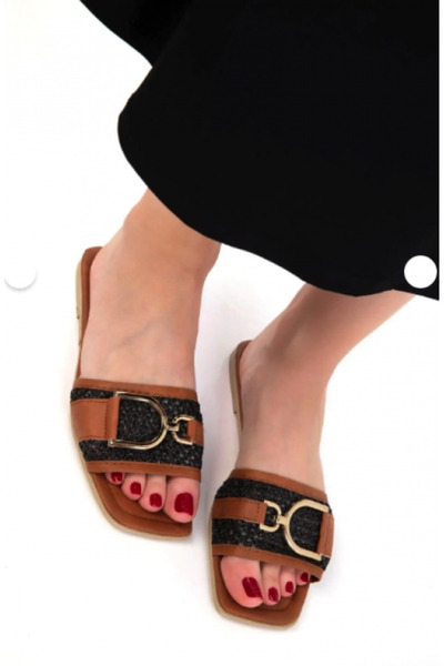 ZENGEZUR MALL Lvsqvr Pier Black Leather Slippers (113024) (Size: 36)