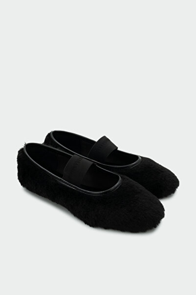LAMİNTA Creas Black Feather Women's Elastic Women's Ballerinas
