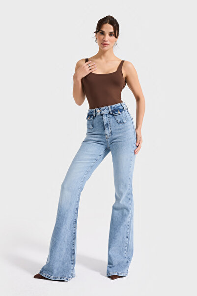 its basic Women's Ice Denim Color 4S6-3 Flare Fit Viscose Elastane Fabric Denim Jean