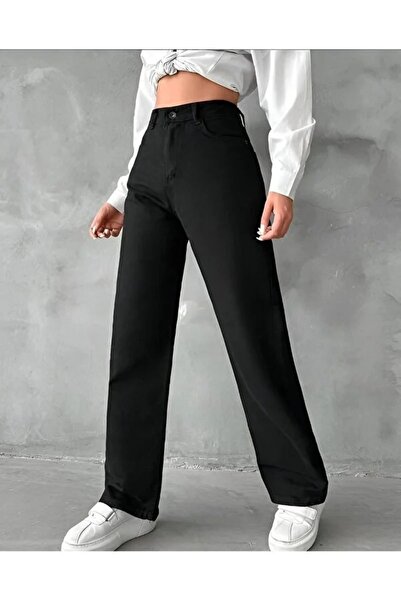 BİENAL BUTİK Adrian Pantaloni negri din denim pentru femei cu talie înaltă Bl...