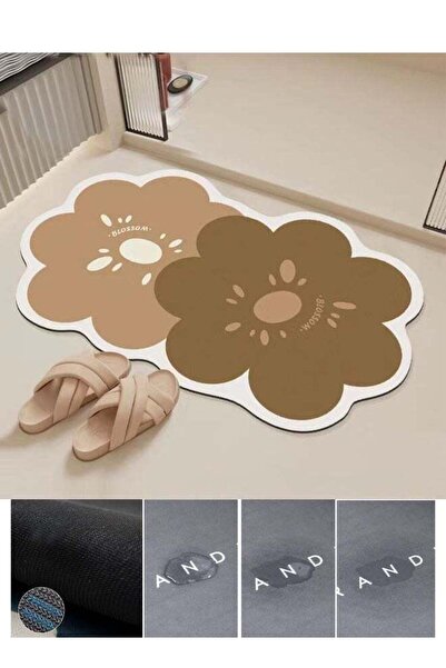 Arabest سجادة أرضية حمام غير قابلة للانزلاق بلونين مزينة بزهرة