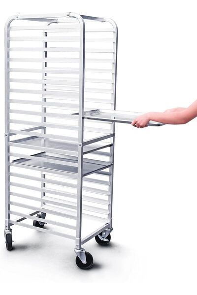 New Star Foodservice 36527 رف صواني خبز/صواني خبز من الألومنيوم مكون من 20 طب...